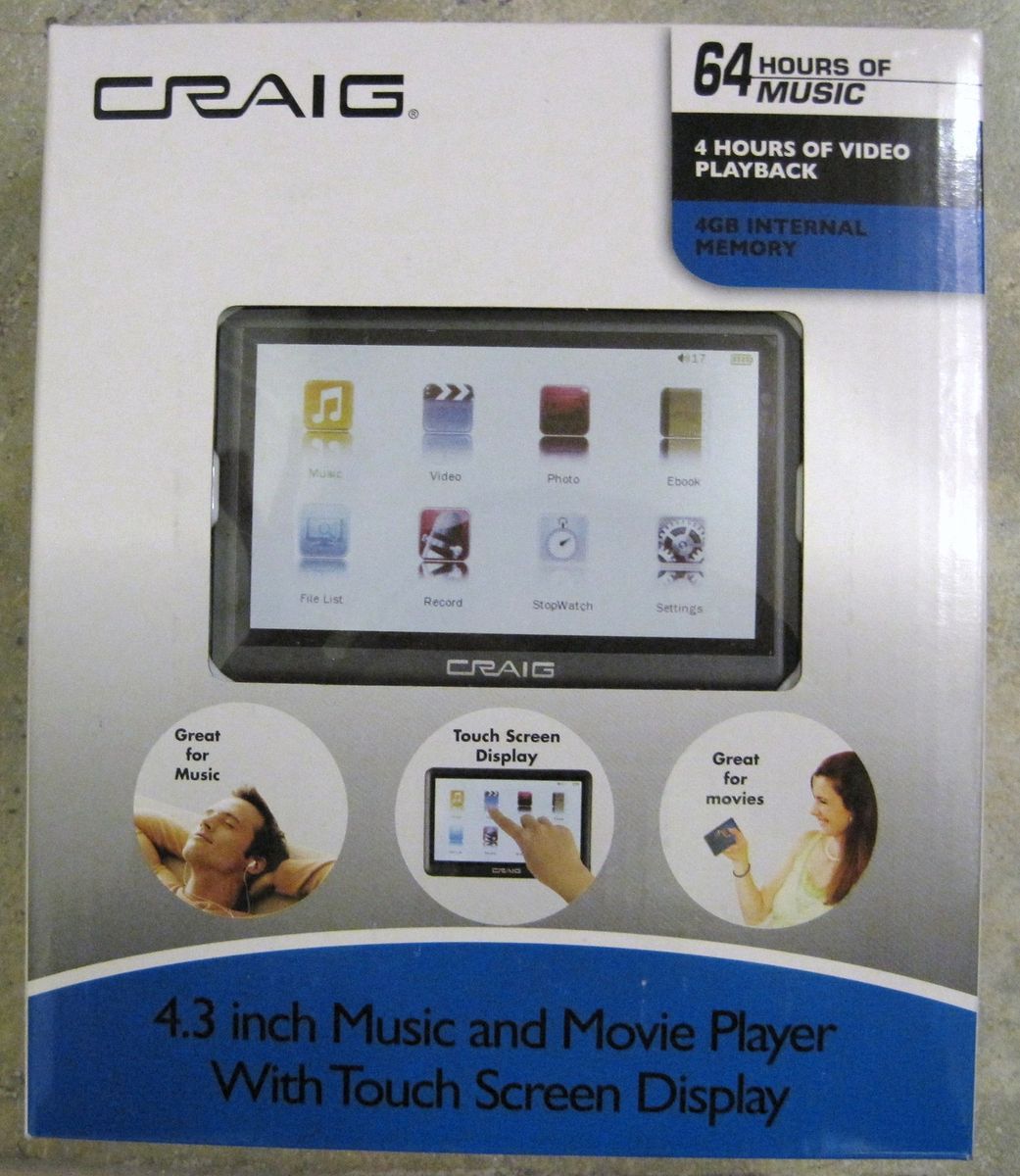 New Craig 4GB 4 3 Touch Screen Display  Music Movie Player CMP64IF