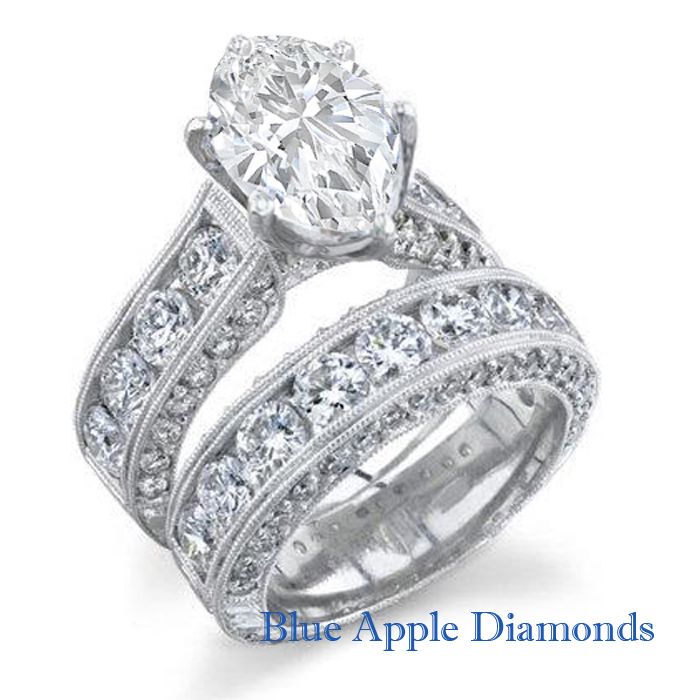 50 Ct D E Color SI1 SI2 Marquise Cut Diamond Bridal Ring Set GIA 18K