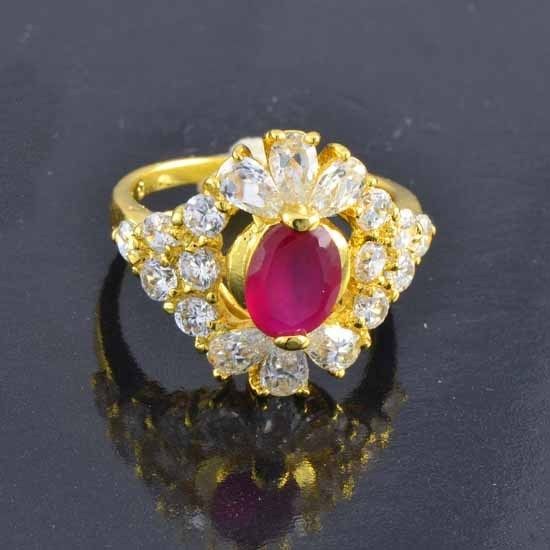 9K Solid Gold Filled CZ Ruby Wedding Flower Ring size 8 R244