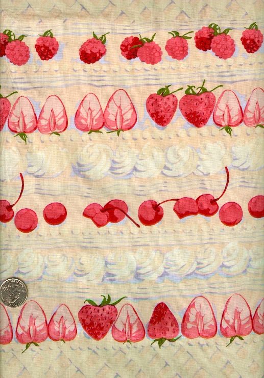 Fruit and Whipped Cream Stripe Fabric on Buttercream