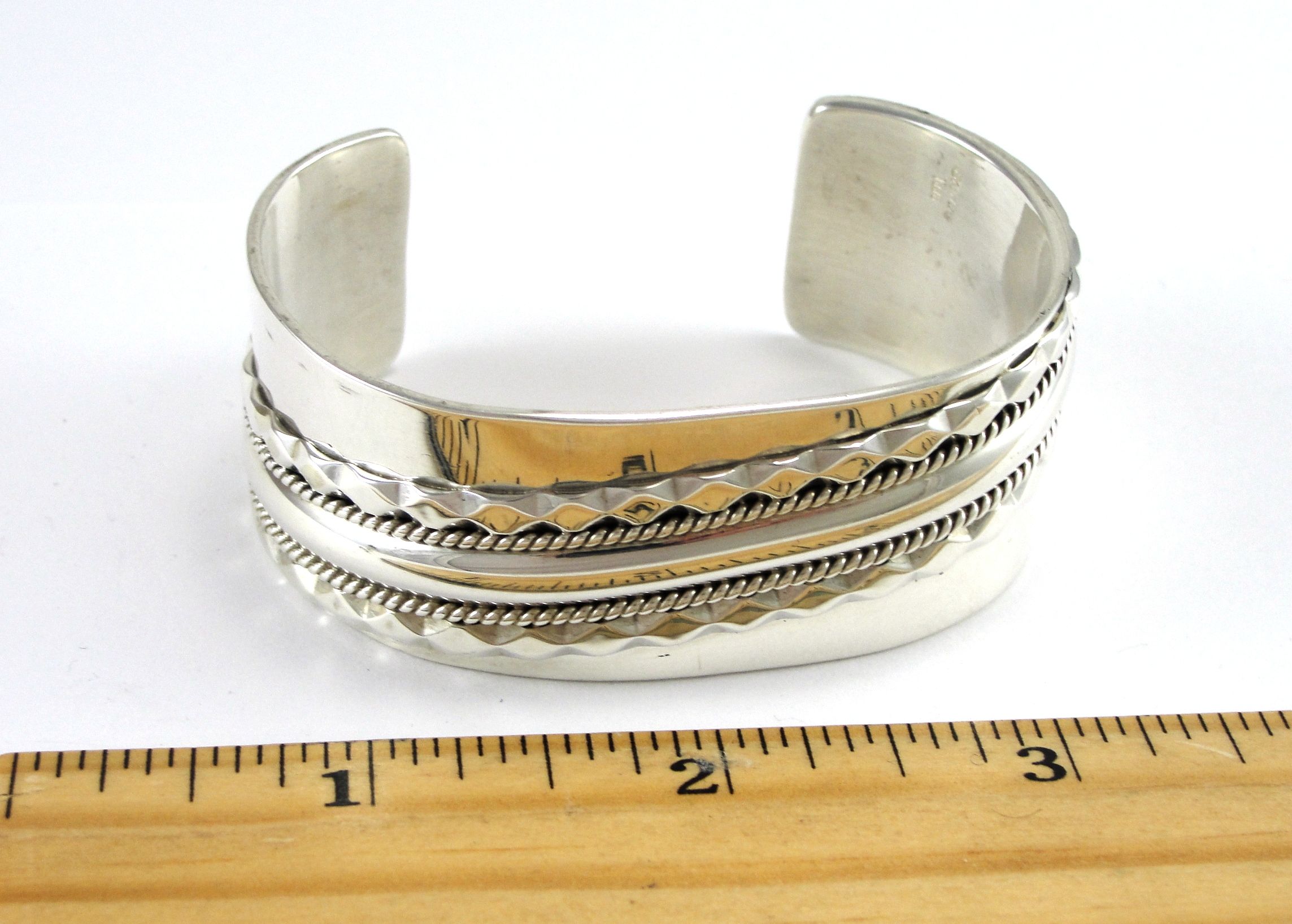Navajo TAHE Sterling Silver Cuff Bracelet Wide Opening 6 3/4” Wrist