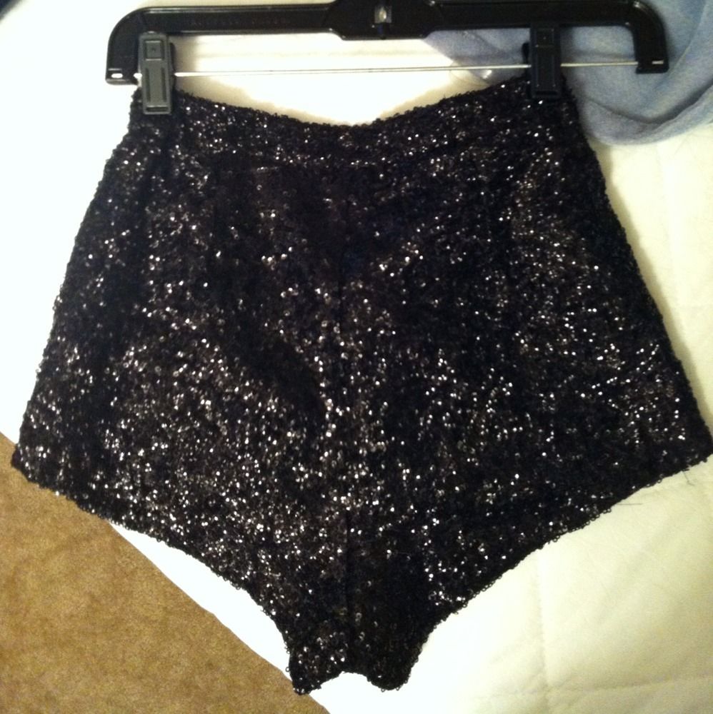 Black Sequin High Waist Shorts