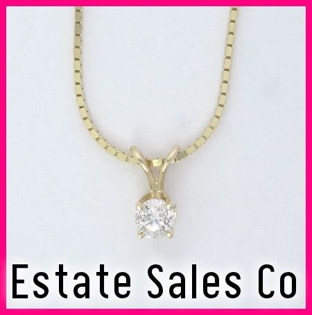14k Yellow Gold Round Diamond Solitaire Pendant & Necklace Set .33ct