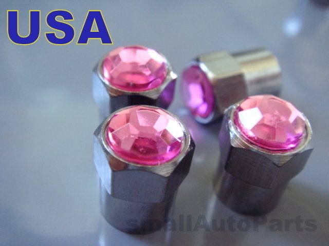 Crystal*PINK*Chrome*Diamond Tire/Wheel car air stem valve CAPS Covers