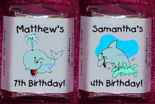 Whales Sharks Dolphins Candy Personalized Wrappers Birthday Party