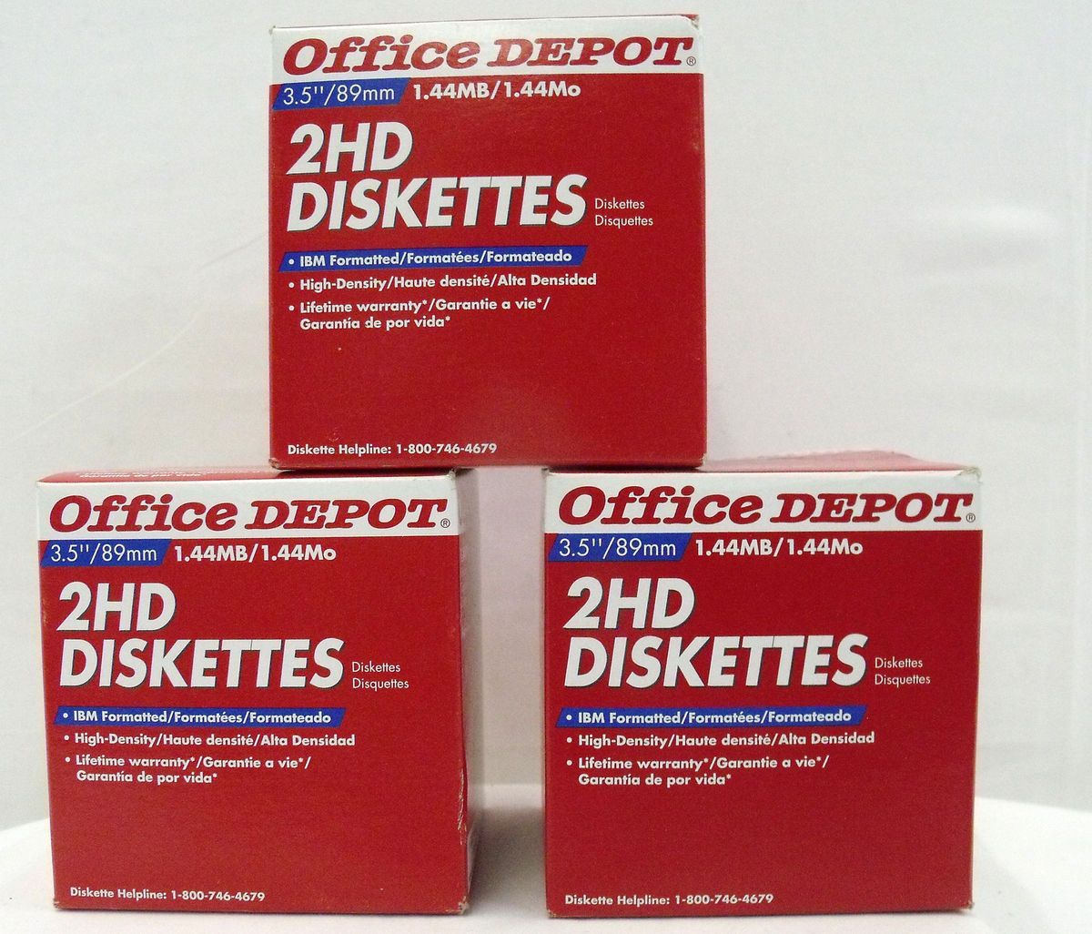 New 3 Boxes of Office Depot 2HD Diskettes 1 44MB