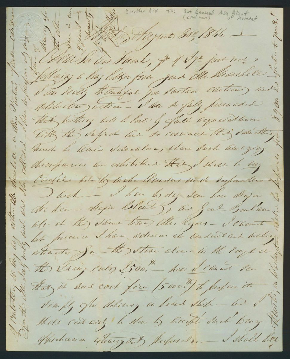 RARE Dorothea Dix 1866 Autograph Letter to Civil War General Blunt ALS