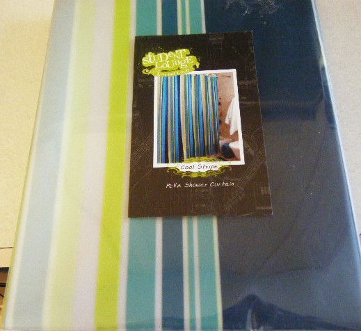 COOL STRIPES PEVA VINYL SHOWER CURTAIN NAVY BLUE GREEN LIME CLEAR NEW