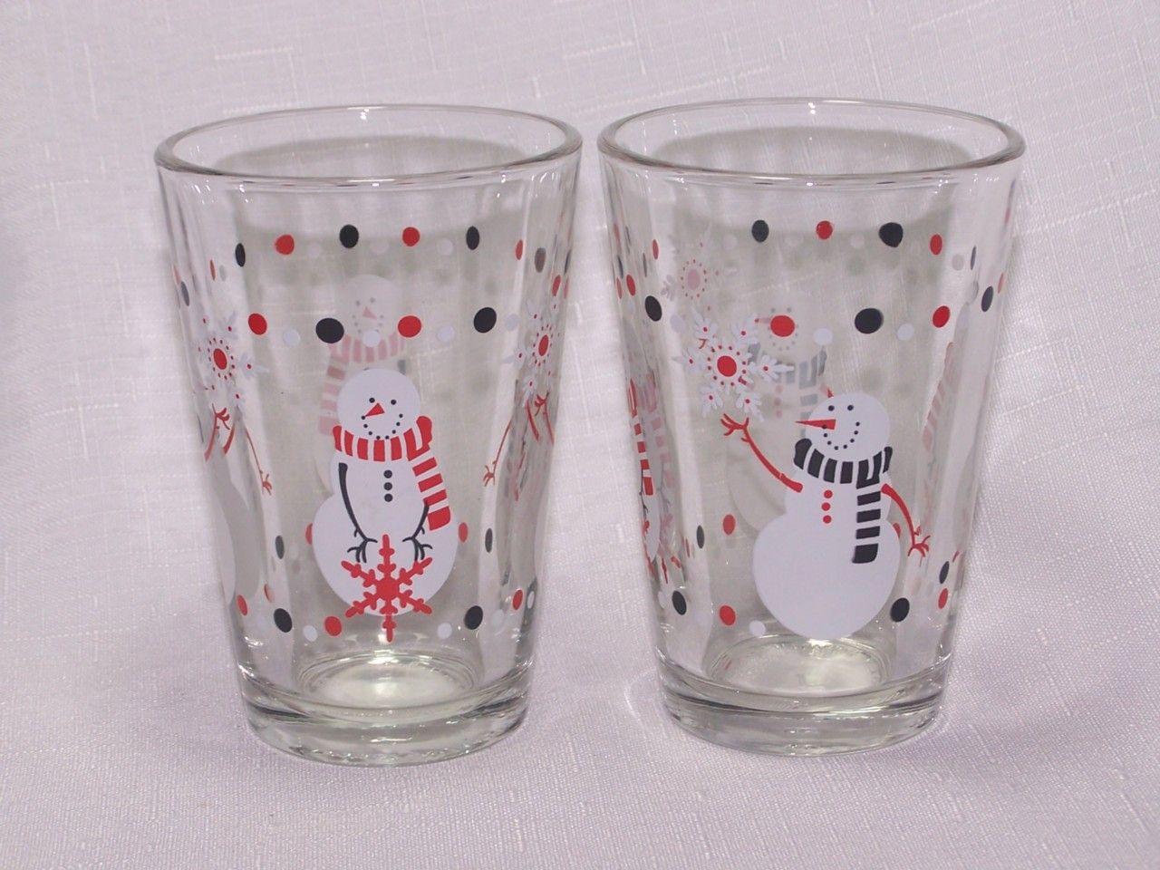 Christmas Snowman Juice Beverage Glasses Libbey Glass