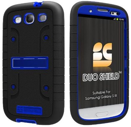 Blue Black Duo Shield Skin Case Screen Saver Stand for Samsung Galaxy