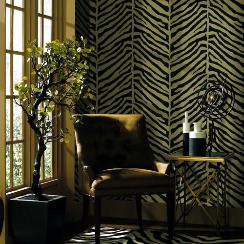 Echo Design Herringbone Black Zebra with Tonal Tan Wallpaper 566 44925