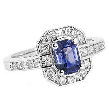 80ct EMERALD CUT BLUE CEYLON SAPPHIRE DIAMOND ENGAGEMENT RING 14k