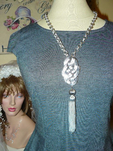 Ethel Myrtle Fab Chic Silver Braid Medallion Tassel Necklace Stunner