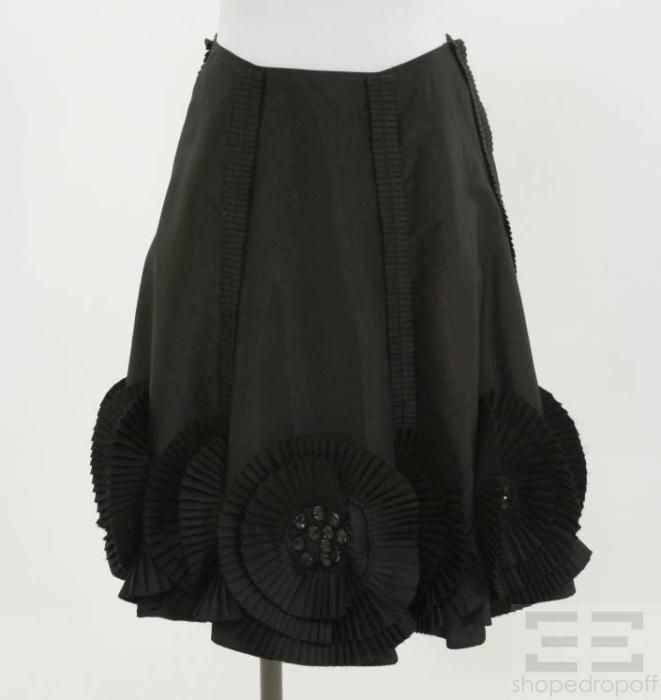 Etoile Black Taffeta Pleated Beaded Rosette Full Skirt Size 2 New
