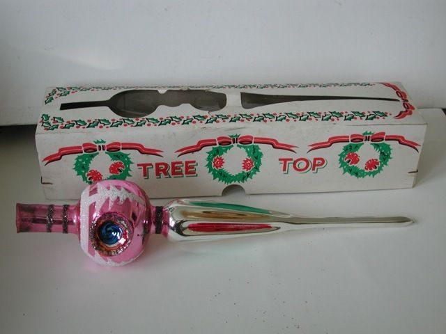 Vtg POLAND Pink Triple INDENT MERCURY GLASS Christmas Tree TOPPER Top