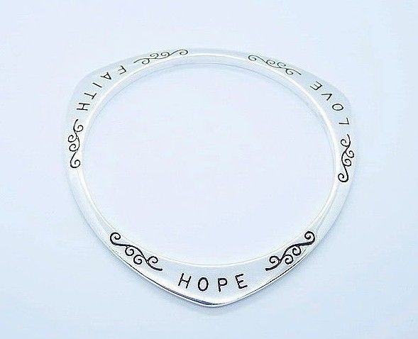 Wonderful Jewelry Hope Faith Love Silver Bangle Cuff Bracelet