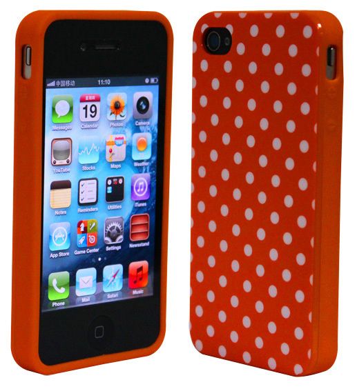 Soft Plastic Orange White Small Polka Dots Shell Case Cover iPhone 4