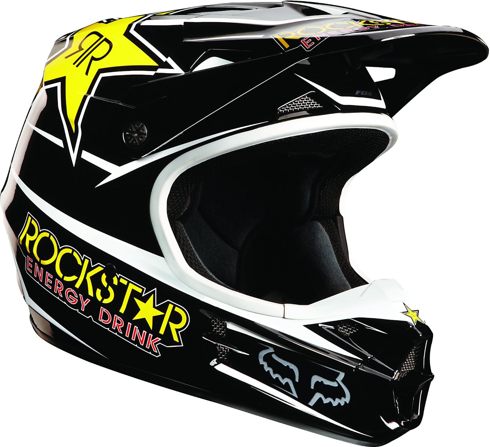 Fox Racing 2013 V1 Rockstar Energy Black Yellow Helmet MX ATV