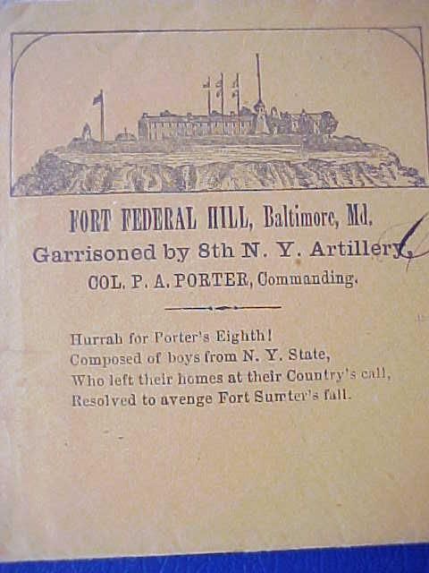 Civil War Fort Federal Hill Baltimore MD 1863 65 Patriotic Cover