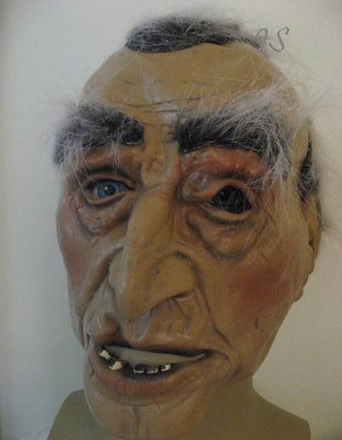 old geezer man latex mask grey hair halloween costume accessory