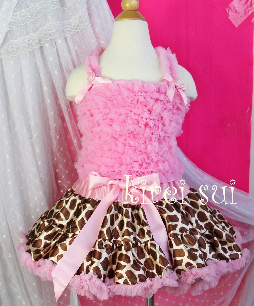 Light Pink Giraffe Pettiskirt Pink Ruffles Top Birthday Party Dress 1