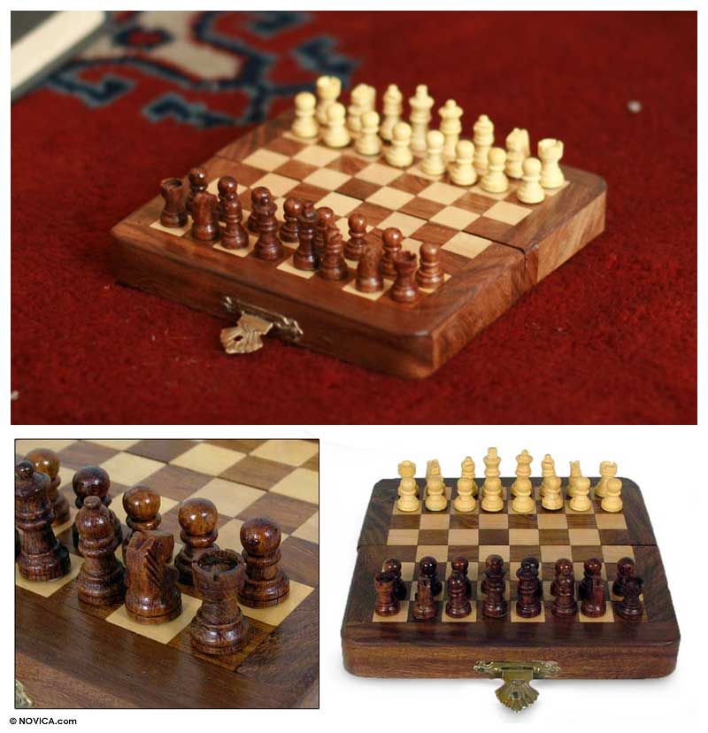 Winning Strategy India Handmade Hand Carved Wood Travel Chess Set Art