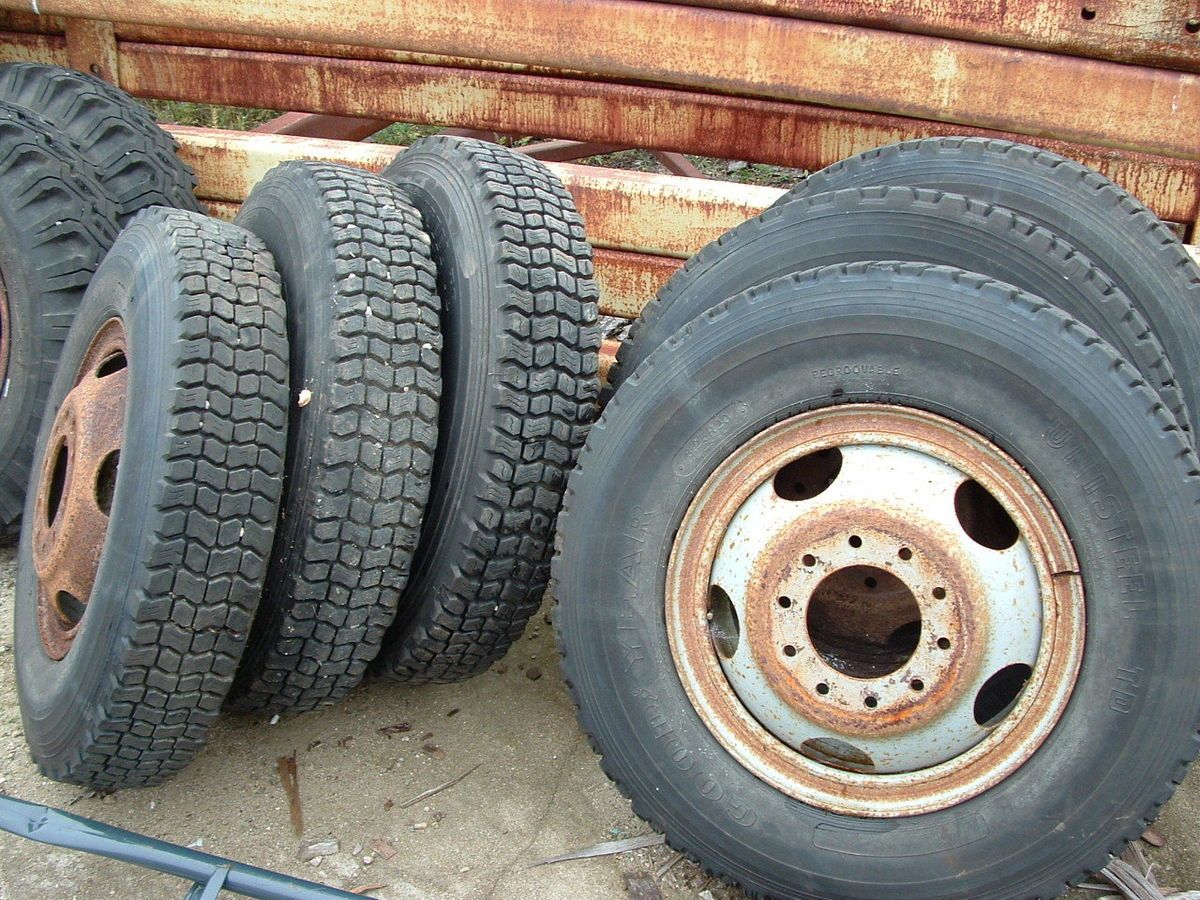 Goodyear Unisteel TD Truck Tires Set of 6 8 25 R20s with 10 Lug Rims