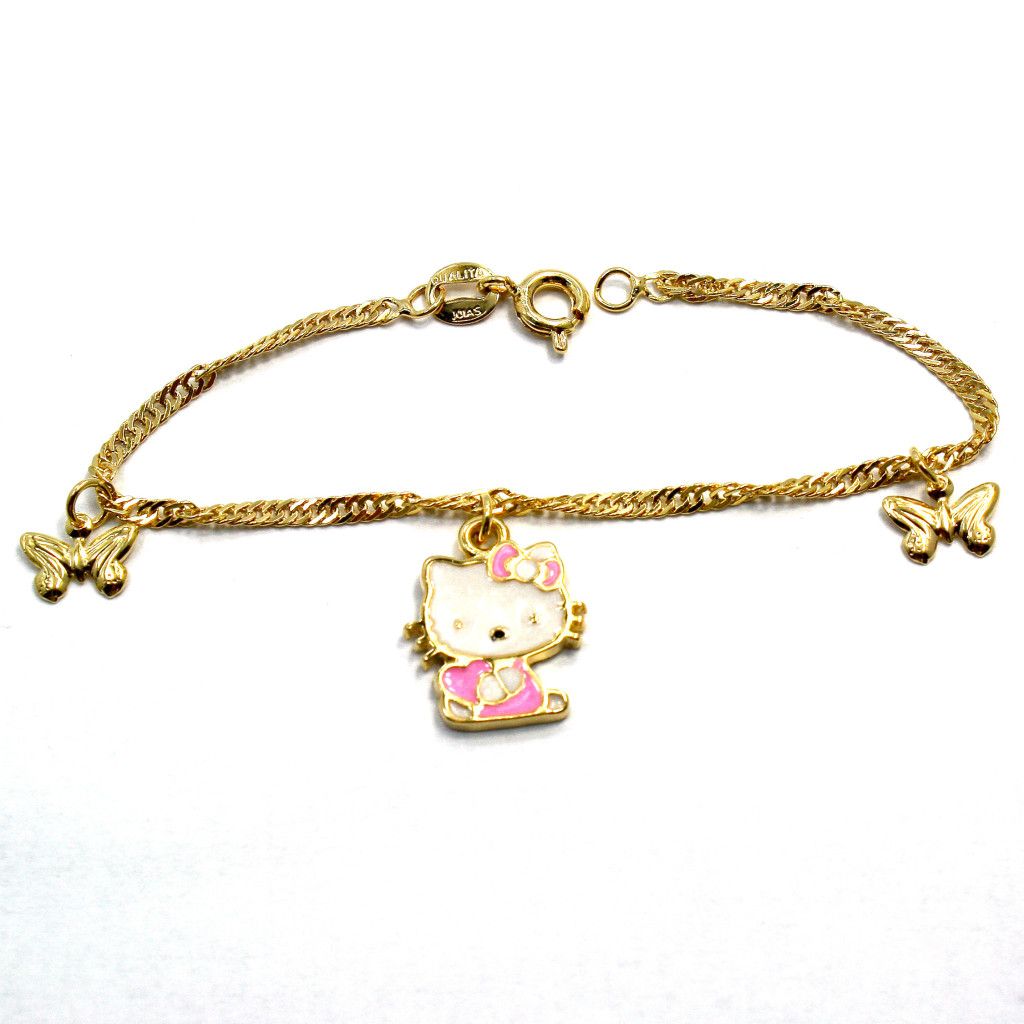  Girl Infants White Pink Butterfly Hello Kitty Charm Bracelet 6
