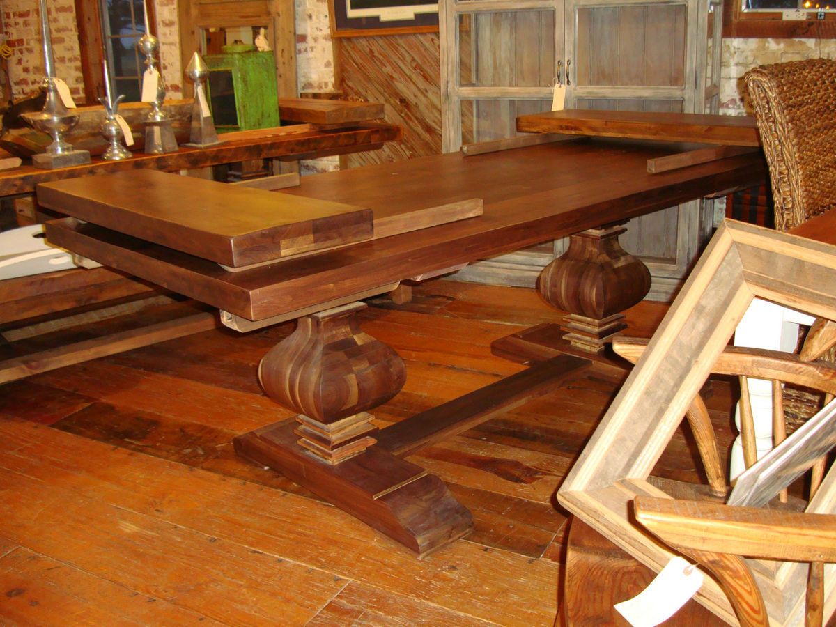 Reclaimed Wood Solid Walnut Double Pedestal Extension Table 2 1 4 Top
