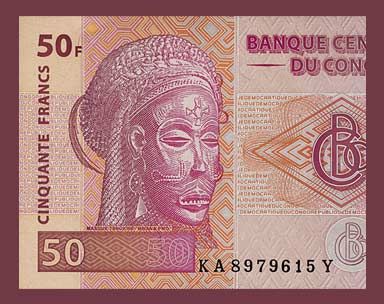 50 Francs Note of Congo 2007 Chokwe Tribal Art UNC