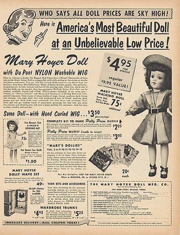 1954 Vintage Toy Ad Mary Hoyer Doll Childrens Dolly Wardrobe Trunk Wig