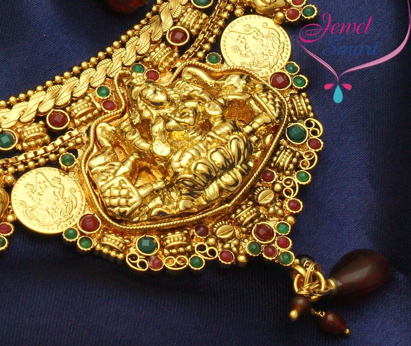 Gold Plated Antique Necklace Ear Rings Temple Jewellery New Designs