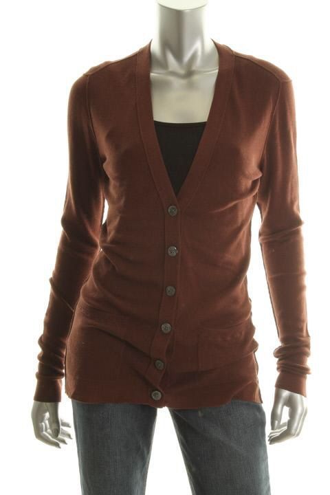 Inhabit NEW Brown Seamed Long Sleeve V Neck Button Down Top Sweater M