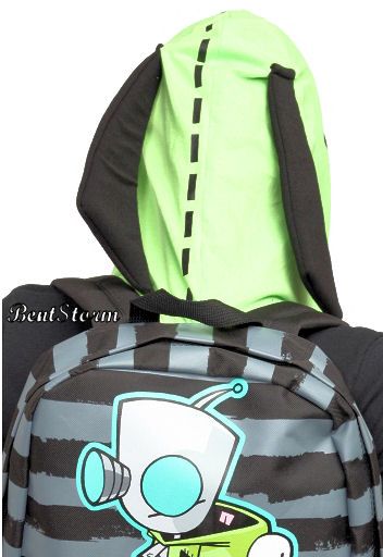 Invader Zim Gir Hooded Striped Doom Backpack Hoodie Ears Robot