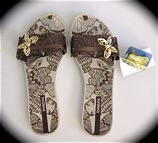 Ipanema Elegance Beige Bronze Butterfly Flip Flops Sandals Choose Size