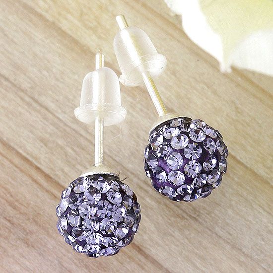 Pair 925 Sterling Silver Czech Crystal Disco Ball Ear Studs Xmas Gift