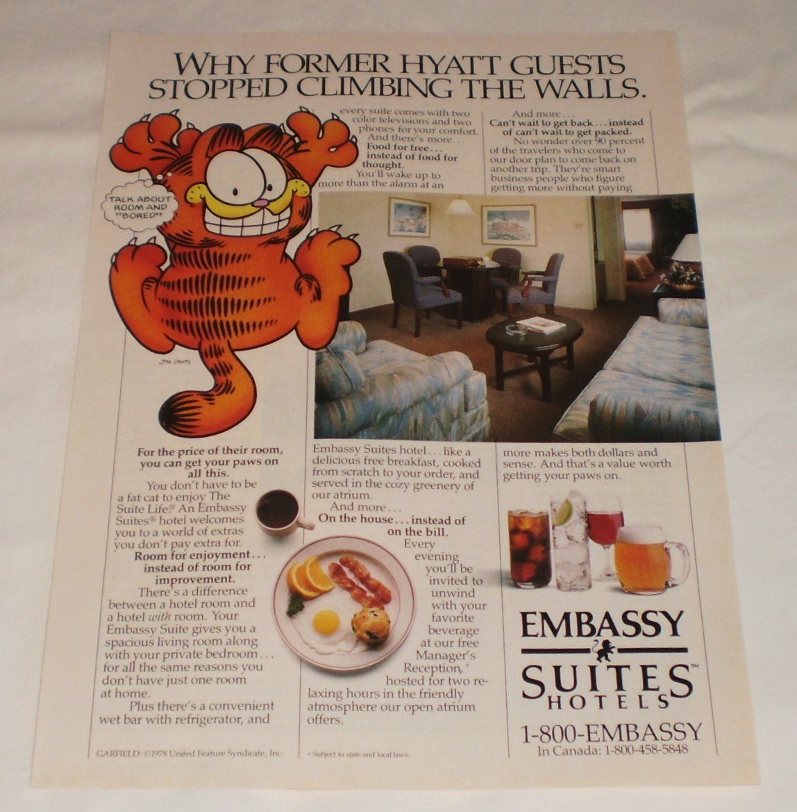 1989 Embassy Suites Hotel Ad Page Jim Davis Garfield