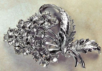 Coro Jewelry Signed Vintage Coro Pin Rhinestone Flower Bouquet Rhodium
