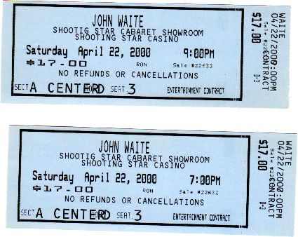 John Waite Unused Tickets 2000 Collectors Item  