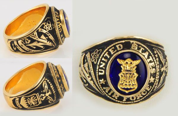 Size 14 J Esposito 14kt YGP Mens US Air Force Ring w Gold Leaf Emblem  