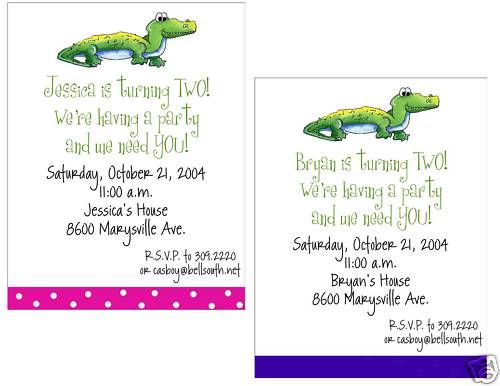 Alligator Preppy Dot Birthday Baby Party Invitations