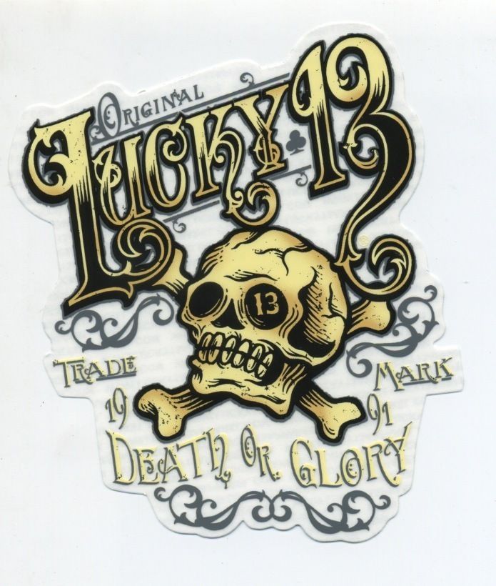 Lucky 13 Sticker Decal Ye Olde Skull Bones Tattoo Hot Rod Motorcycle