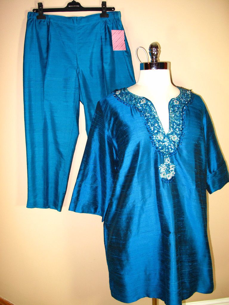 Marina Rinaldi Blue Silk Pants Tunic Set MR21 14 27 20W