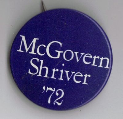 McGovern Shriver 72 Political Pin Button Progressive Gold