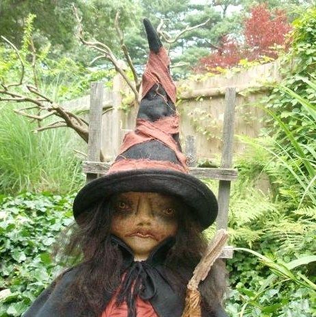Primitive Folk Art Cloth Halloween Witch Doll OOAK Medea