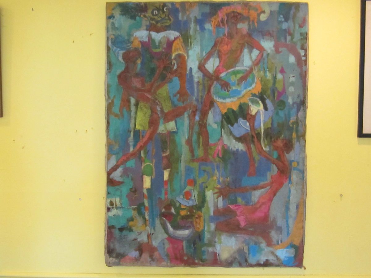 Abstract Oil Painting African Tribal School South Africa 1940s 1950s