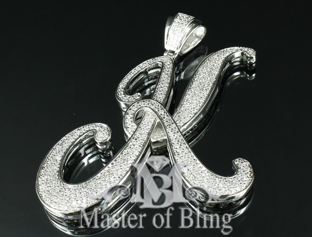 MENS NEW ICED OUT CURSIVE INITIAL LETTER K PENDANT HIP HOP HEAVY CHARM