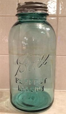 BALL Perfect Mason Large Jar #5 Half Gallon Blue Glass Zinc Lid 64oz
