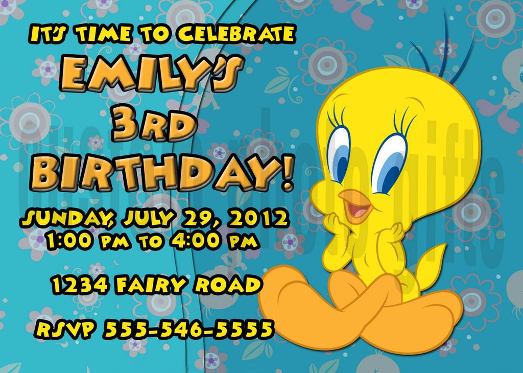 Tweety Bird Personalized Birthday Invitation Digital File, You Print