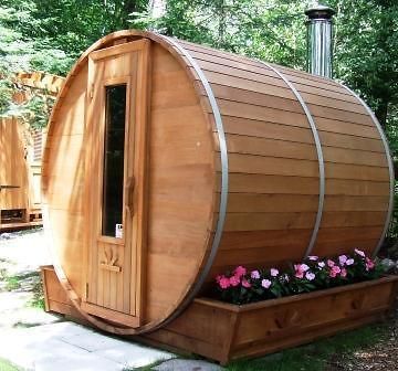 Outdoor Cedar Barrel Sauna 7x7  Wood Fired Heater